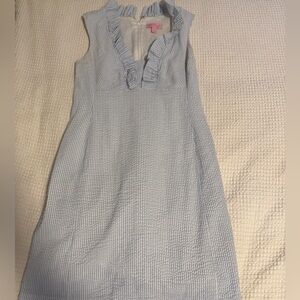Lilly Pulitzer Light Blue Seersucker Ruffled V-Neck Dress